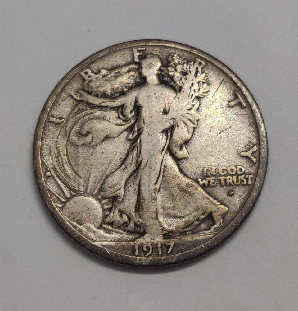 1917-D WALKING LIBERTY HALF DOLLARS X 2 OBVERSE AND REVERSE MINT MARKS