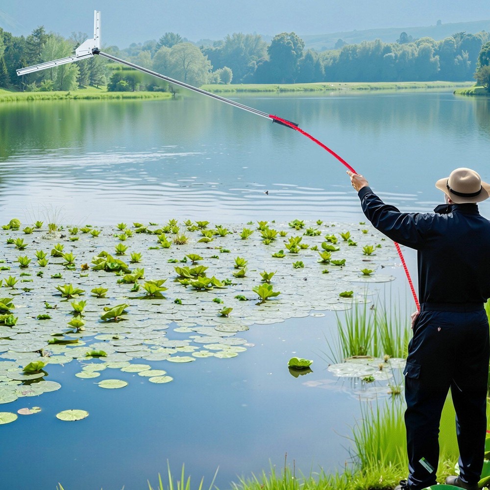 Optimized Water Garden Rake with 22-37in Cut Width and 30ft Launch String
