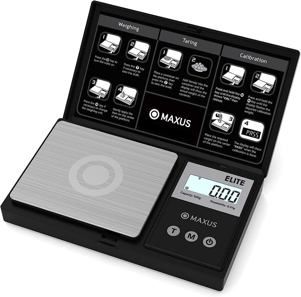 MAXUS Digital Pocket Gram Scale 500g x 0.01g High Precision Compact, Black
