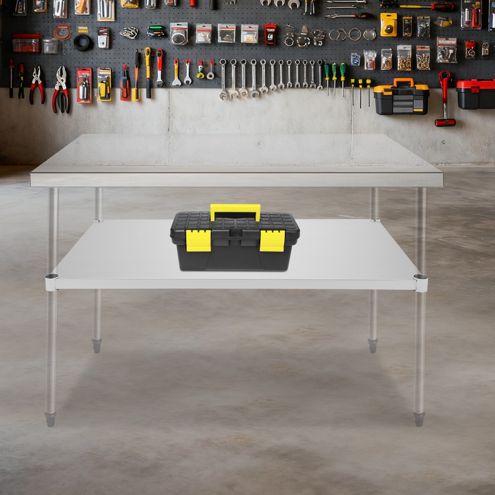 Silver Rectangular Stainless Steel Table Adjustable Lower Shelf for Work Tables