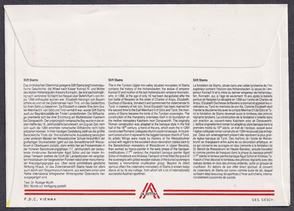Austria. 1983 (#1791), Cistercian monastery Stams, FDC