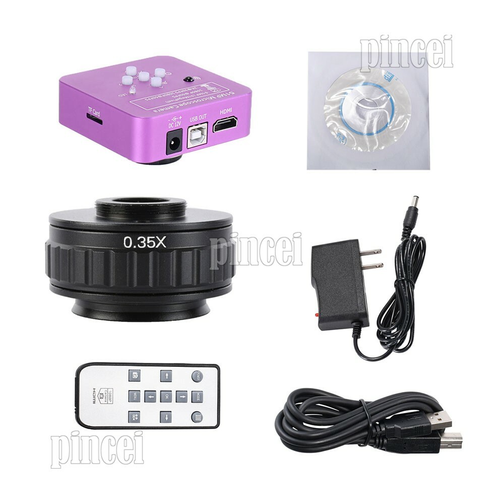 2K 51MP Microscope Camera Kit USB Camera w/ 0.35X C Mount Adapter Lens