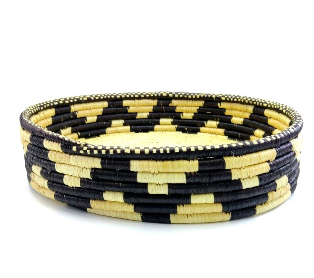 Coil Woven Storage Basket Geometric Pattern Oval