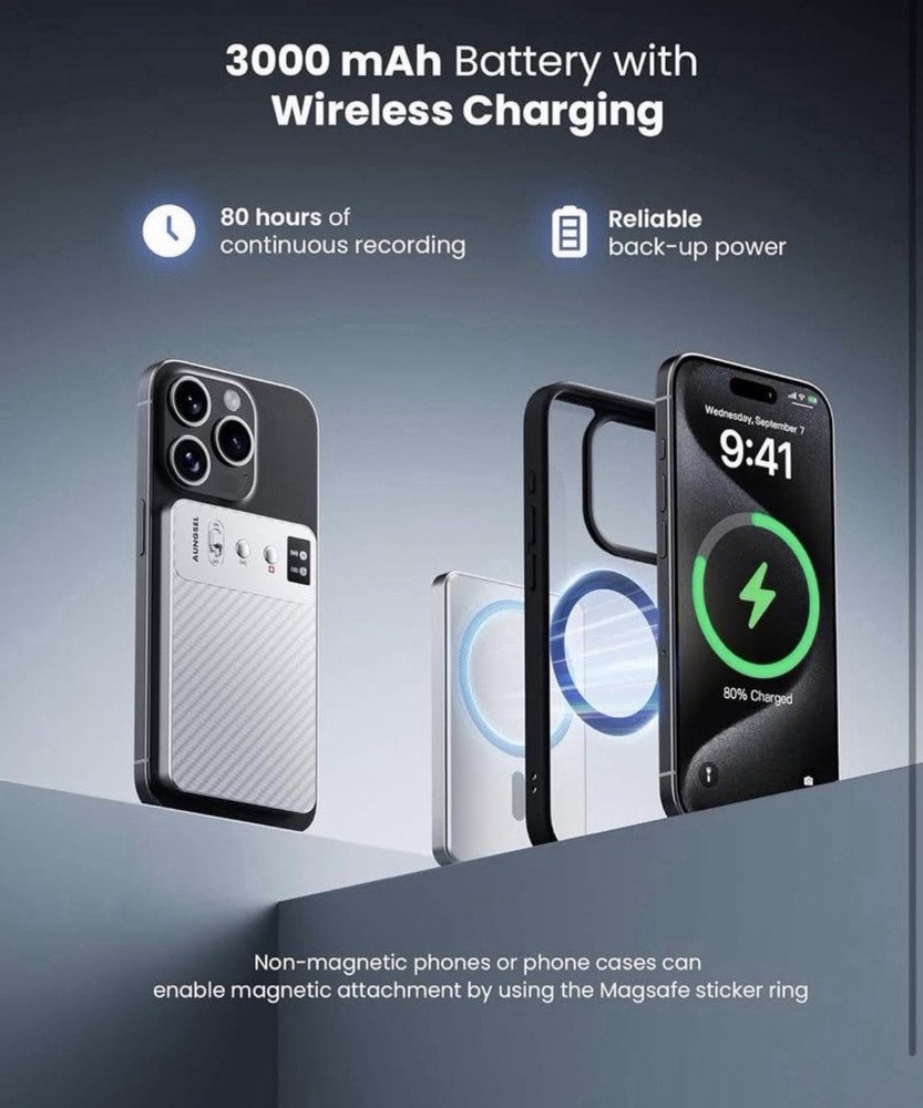 AUNGSEL Handheld Voice Recorder 64GB Flash Memory OLED Display Wireless Charging