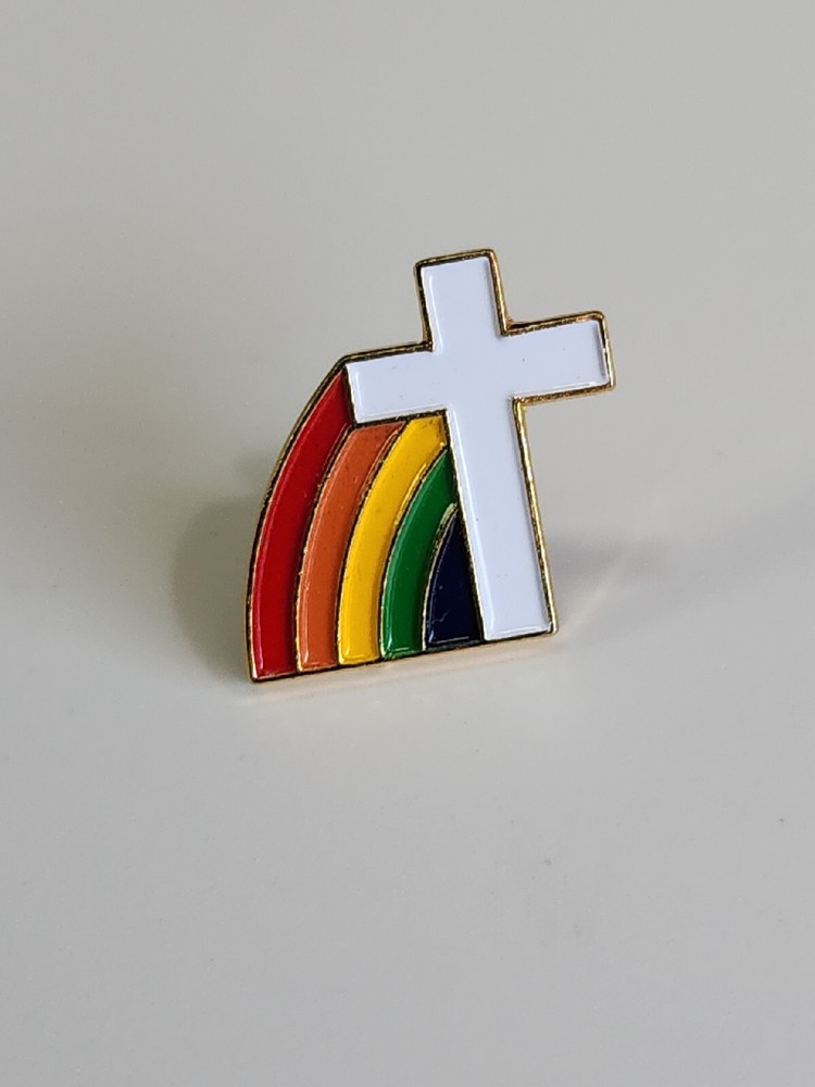 White Cross With Rainbow Lapel Pin Small Size