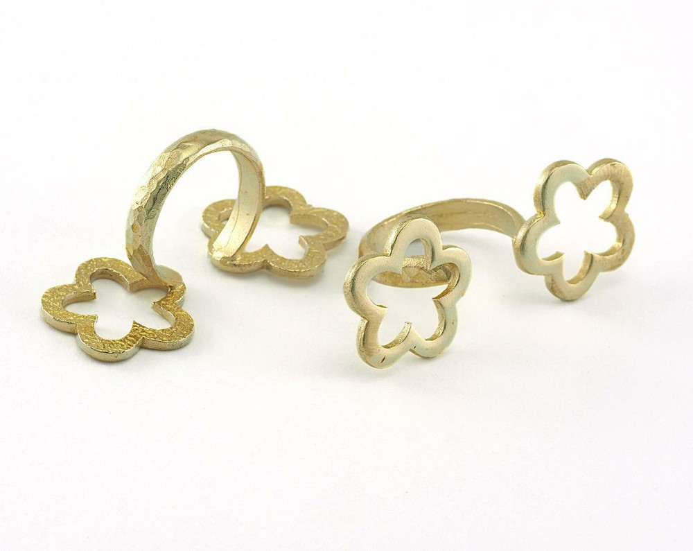 Flower Adjustable Ring Raw Brass (16mm 5.5US inner size ) Oz3497