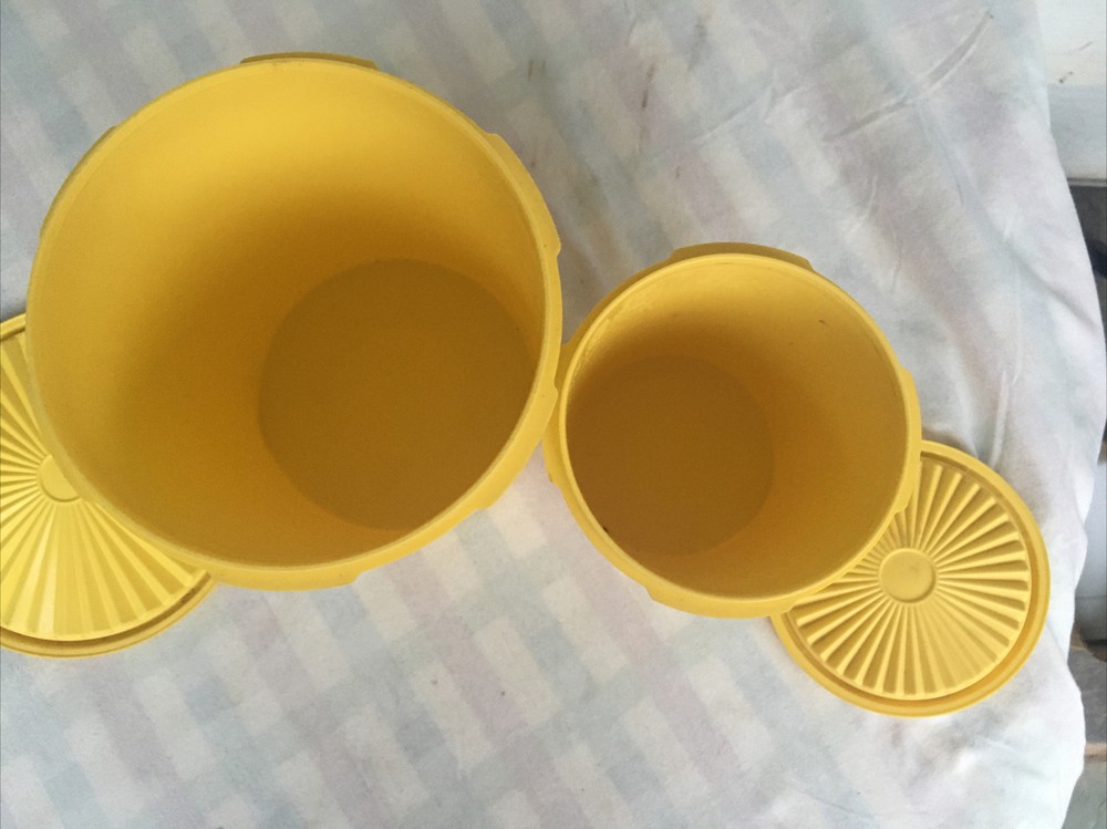 Vintage (2) Mustard TUPPERWARE Kitchen Storage Nesting Container Canister Set