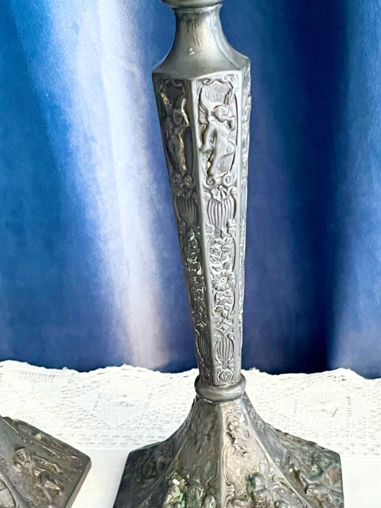 Exceptional Antique Danish Revival Plated Candlesticks
