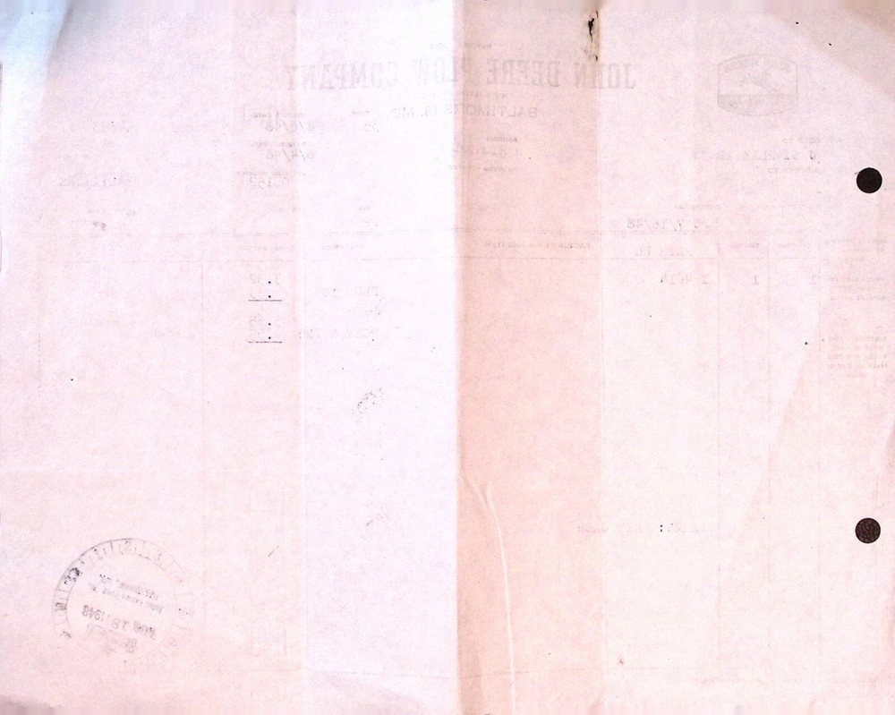 John Deere Plow Company Invoice 1948
