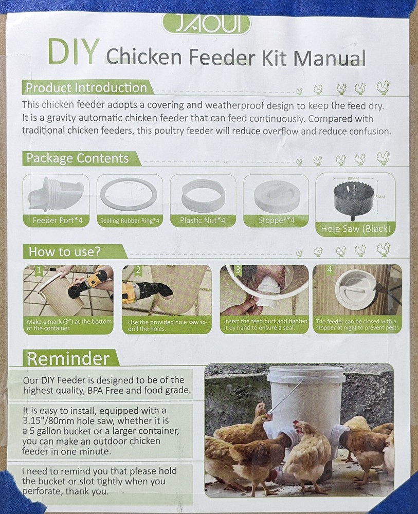DIY Chicken Feeder Kit for Bucket Gravity Feed