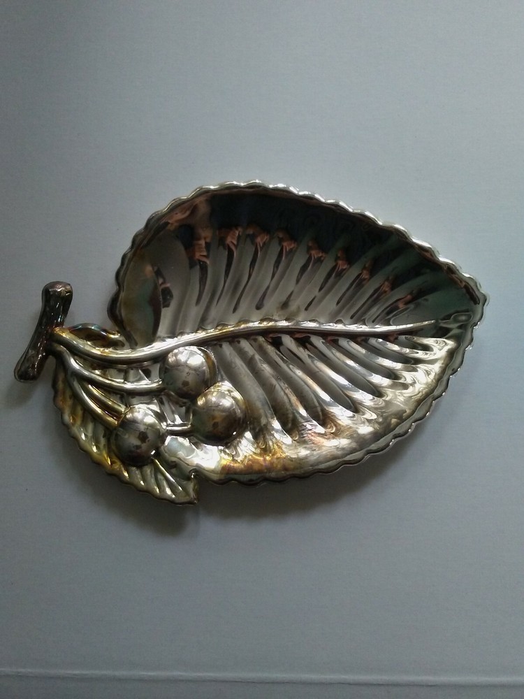 Antique Bronte Arts Silver Plated Leaf Serving Dish