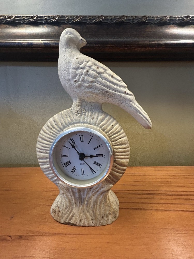 Rustic Cast Iron Bird W/Working Clock 8.25” H