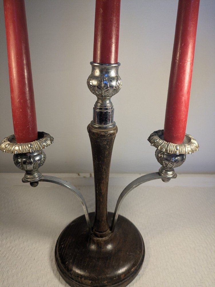 Vintage 3 Branch Candelabra Table Centrepiece With Red Candles