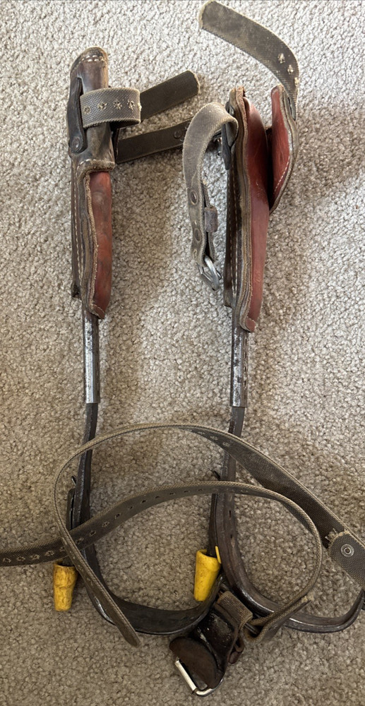 Vtg Bashlin POLE CLIMBERS GAFFES Lineman BASHLIN LEATHER PADS  140-DS