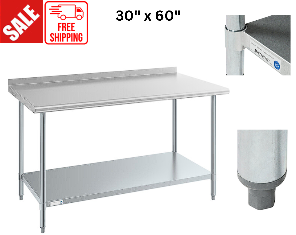 30" x 60" Stainless Steel Work Prep Table Undershelf Restaurant Backsplash NSF