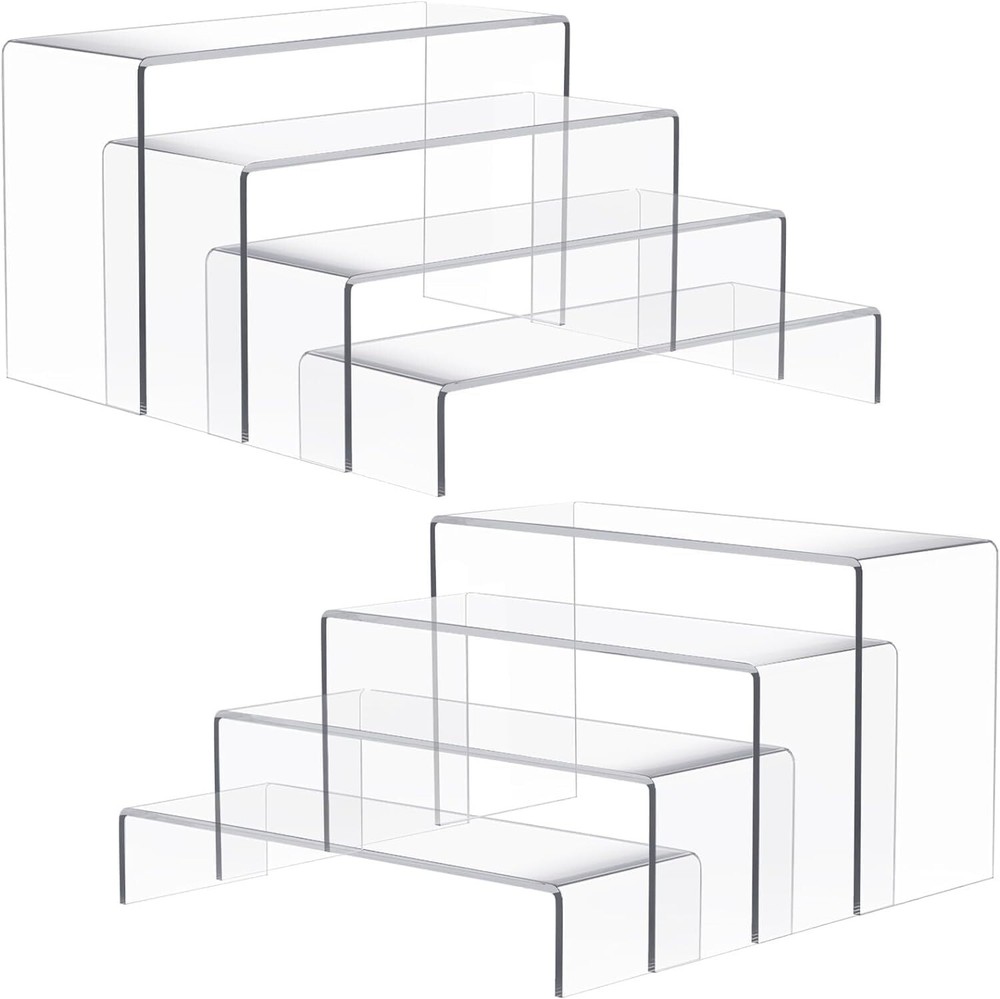 2 Set Large Acrylic Risers, 8 Pcs Rectangular Clear Acrylic Display Stand, Di...