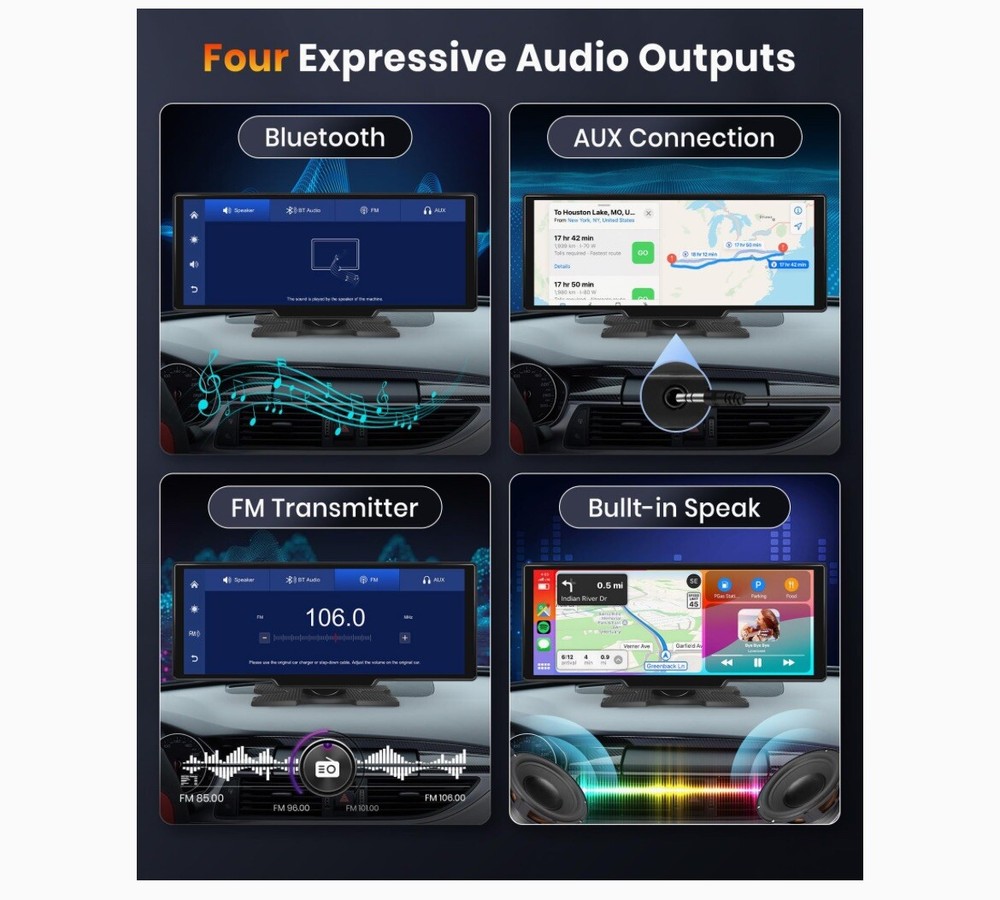 PODOFO 10.26" Multimedia Smart Screen Player Wireless Carplay Android Navigation