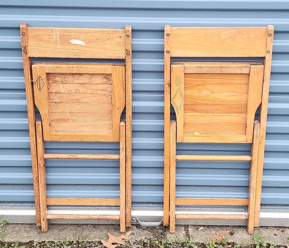Pair (2) Vintage Oak Wood Folding Chairs, Multiple Sets,