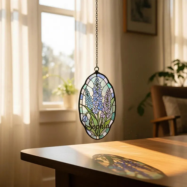 Personalized Lupine Acrylic Suncatcher Mom Gift Window Decor