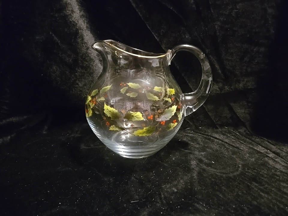Royal Limited Holly Holiday Clear Glass Pitcher