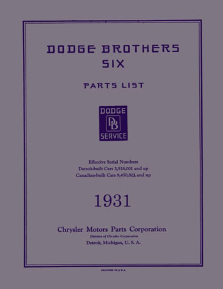 1931 Dodge All Models Parts Book
