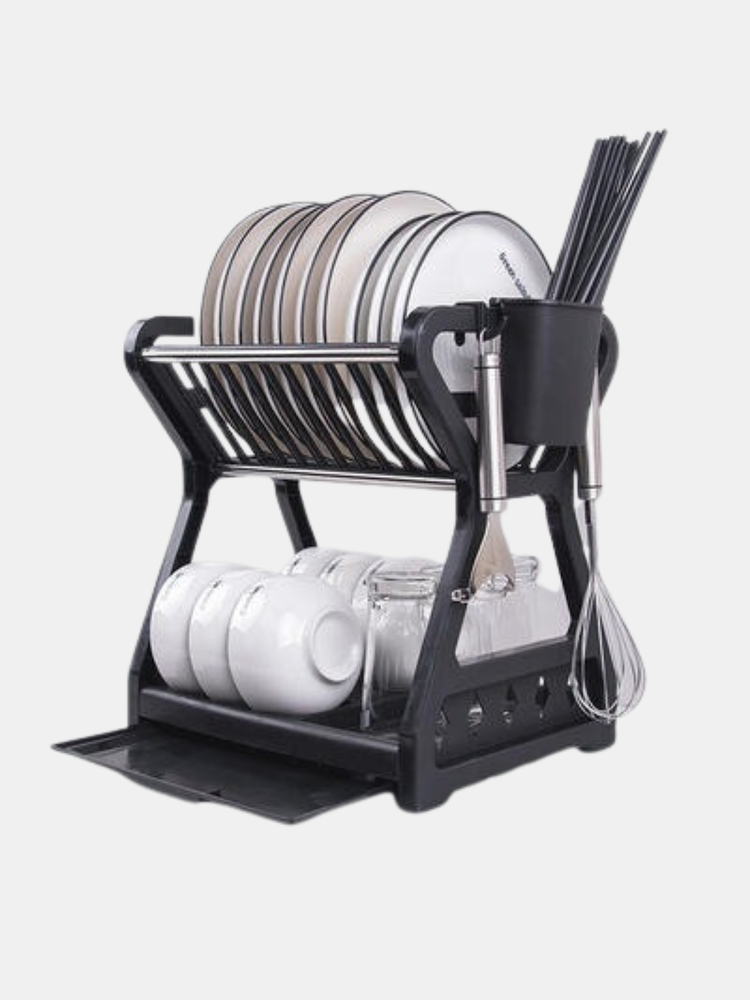 Double Layer Kitchen Dishes Storage Drain Rack Household Plastic Dishes Storage