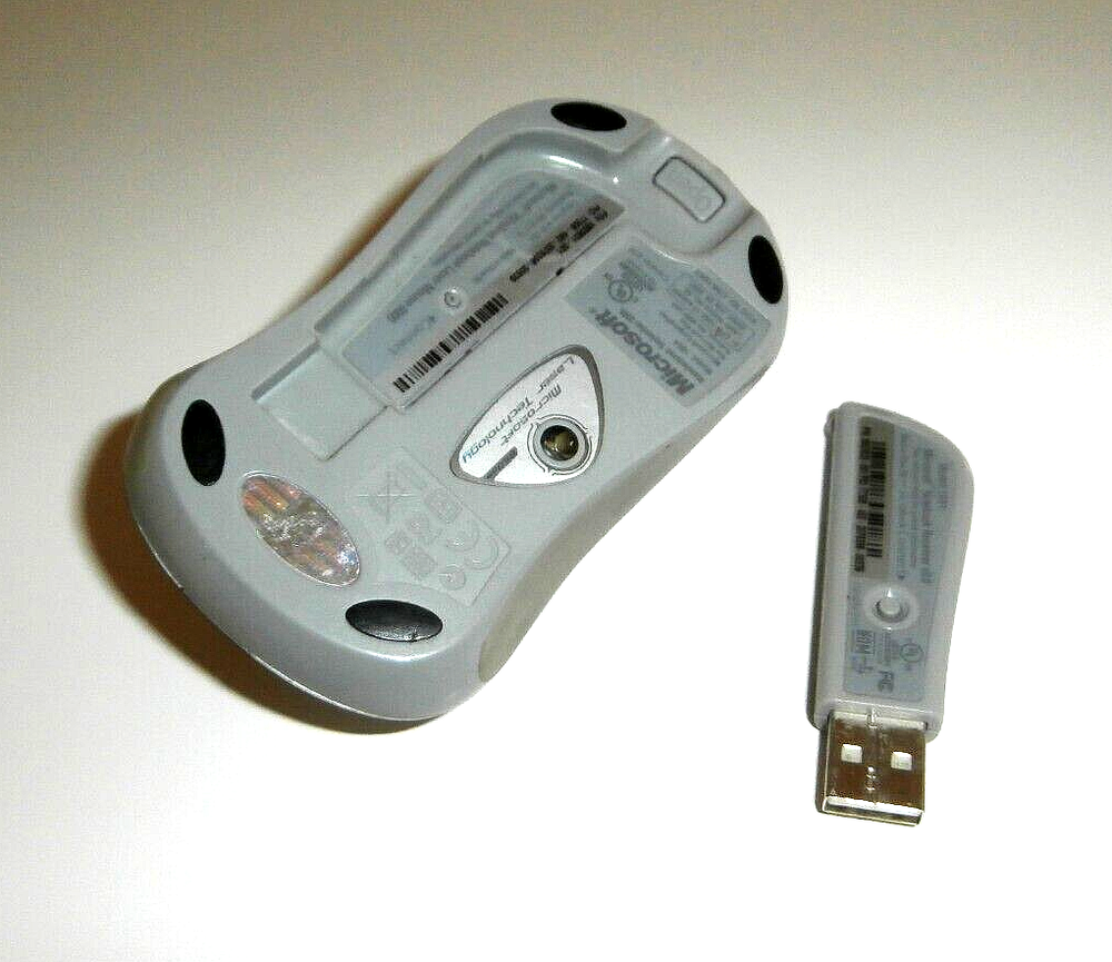 MICROSOFT MODEL 1054 USB 3 BUTTON SCROLLING WHEEL WIRELESS MOUSE & USB PLUG MOD