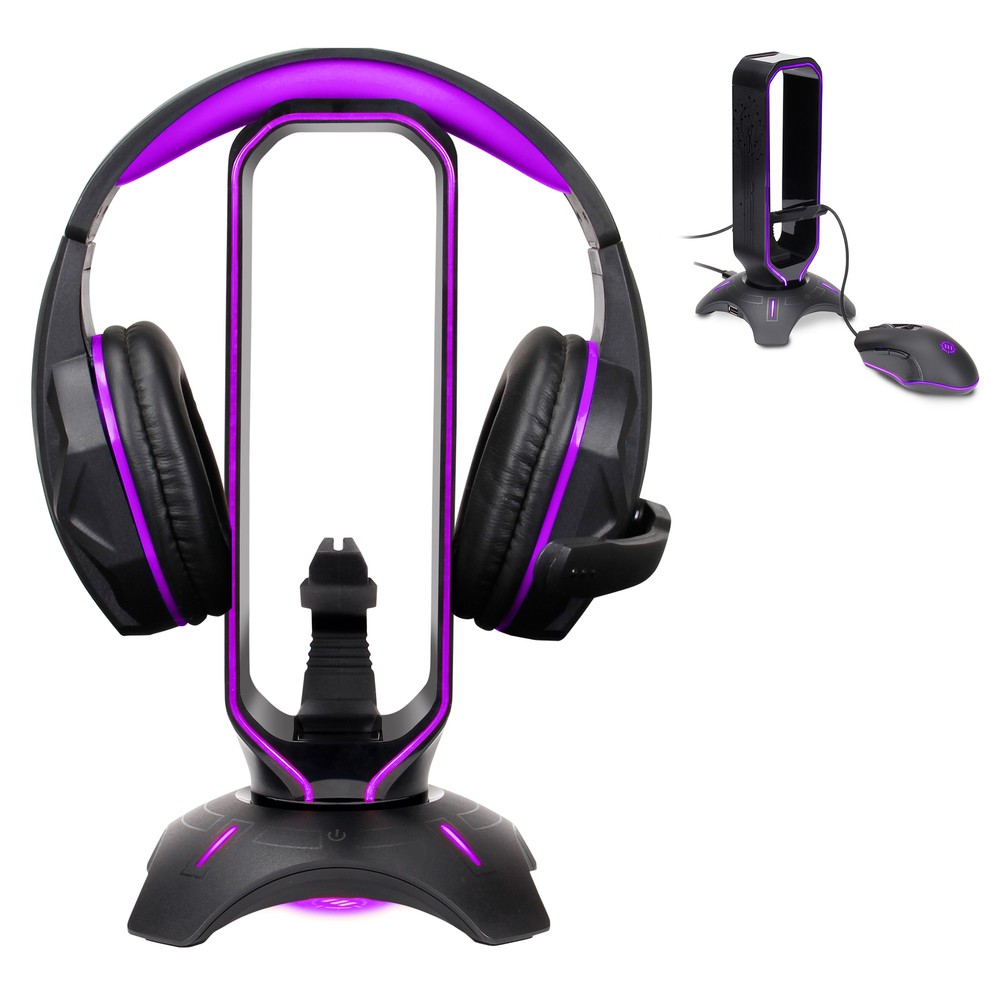 Gaming Headset Stand - LED Headphone Hanger with Mouse Bungee