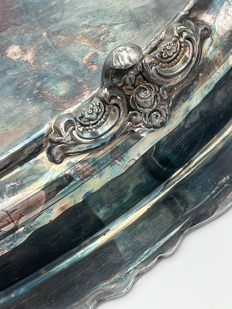 Towle Silverplate Covered Oval Serving Tray Rococo Buffet Server Vintage 20.5”