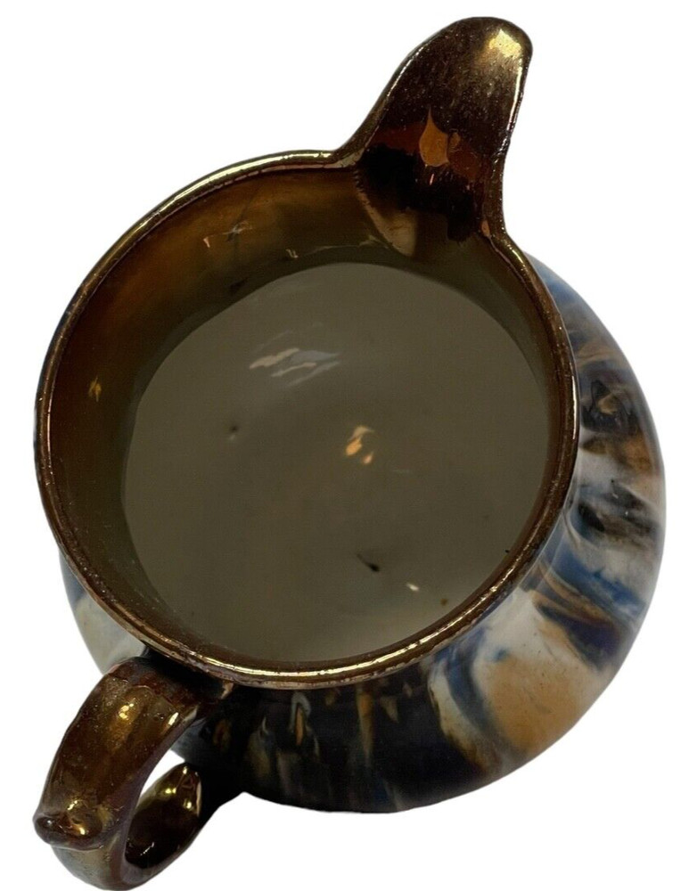 5.5" Mid 19th C British Marbleized Multicolor Copper Luster Pitcher Creamer