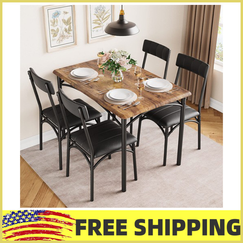 5-Piece Dining Table Set for 4 with Upholstered Chairs for Small Space Kitchen
