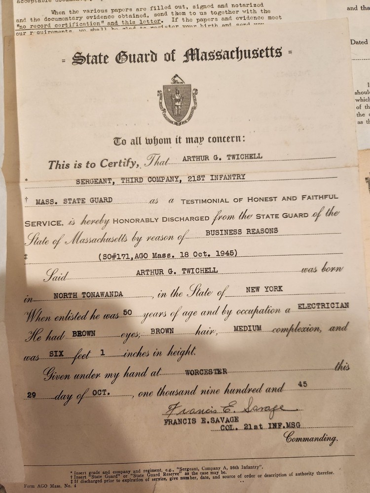 WW2 WWII State Guard Of Massachusetts Grouping. Pre War Documents