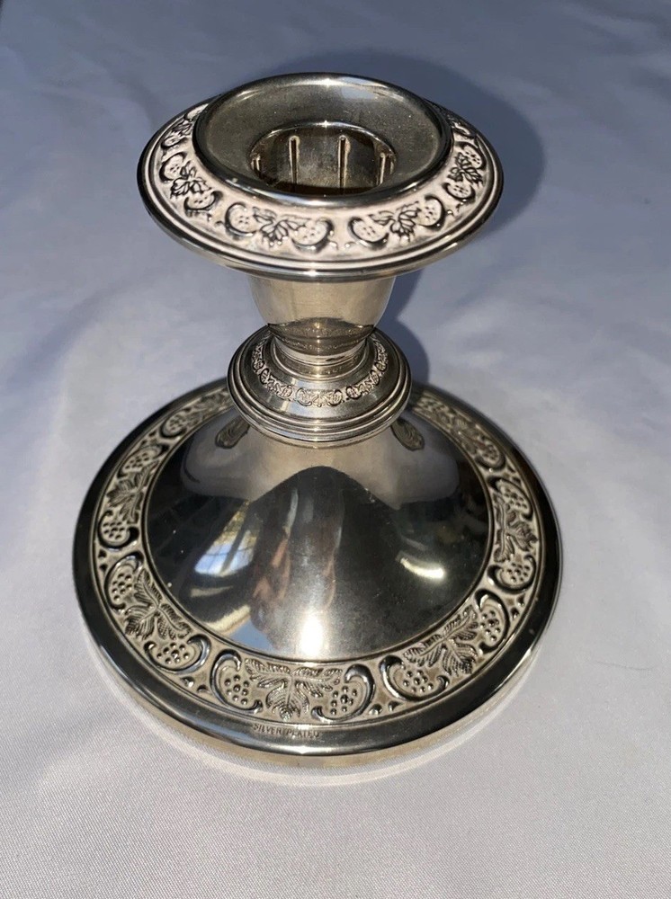Grenadier Silver Plated Candlestick Holder Grape Vine Border Vintage