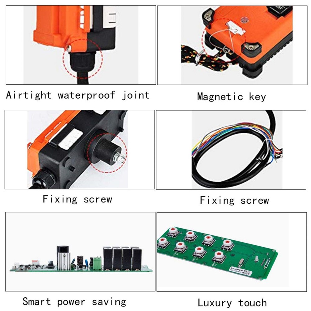 Wireless Crane Remote Control, 8-Button Transmitter + 1x Receiver, 12V-72V