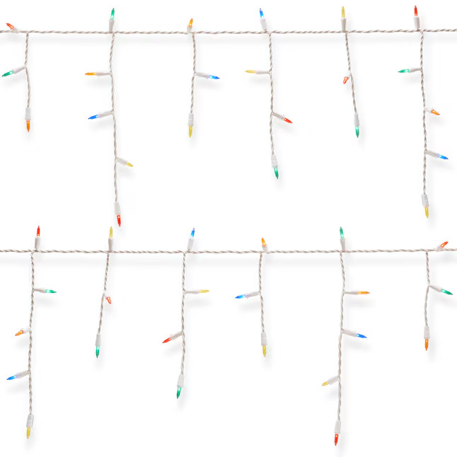GE StayBright 150 Icicle Light String Holiday Christmas Multi LED On White Wire