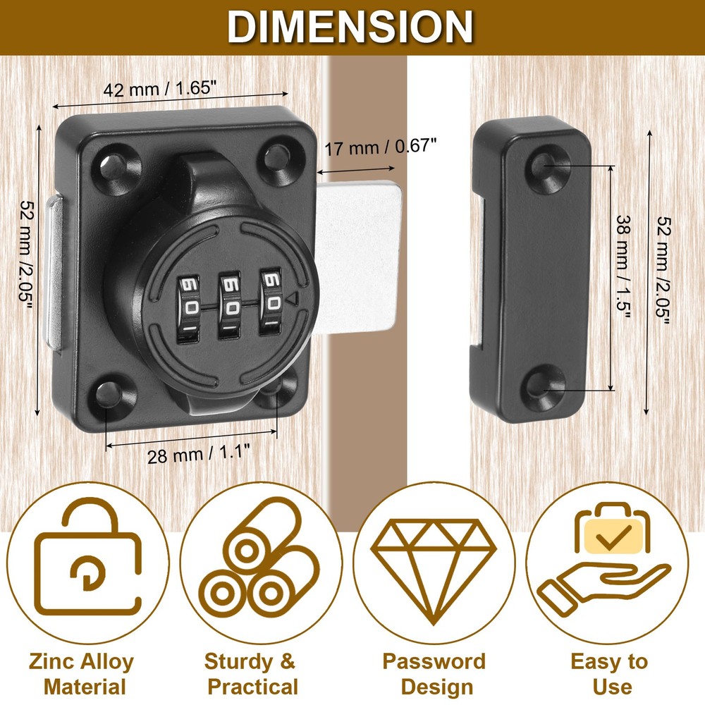 2 Pcs Combination Cabinet Latch Keyless Password Lock Black
