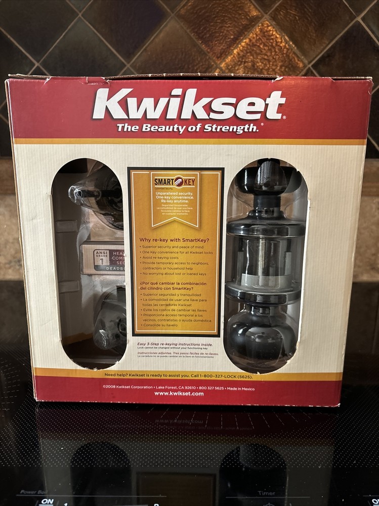 Door Lock Deadbolt Key On One Side Reversible Lever SmartKey Combo Set Bronze