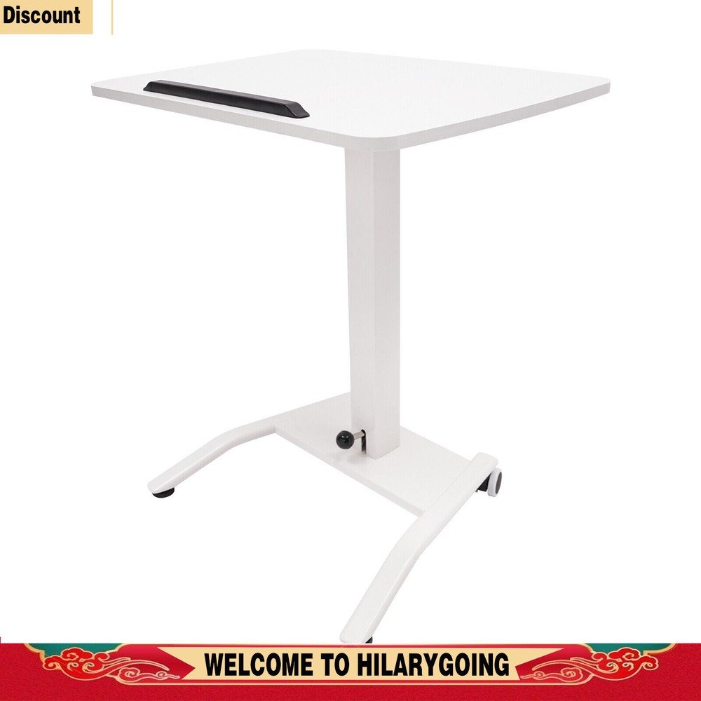 Adjustable 10°-30° Rolling Podium Desk Standing Lifting Computer Desk White