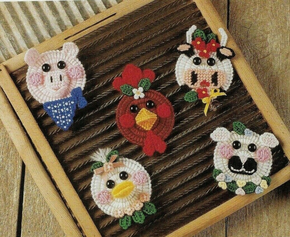 5 FANCY FARM ANIMALS MAGNETS HOME DECOR PLASTIC CANVAS PATTERN INSTRUCTIONS
