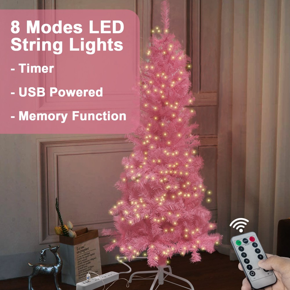 4.5ft or 7.5ft Pink Christmas Tree 120LED USB String Light Decor w/ Remote Timer