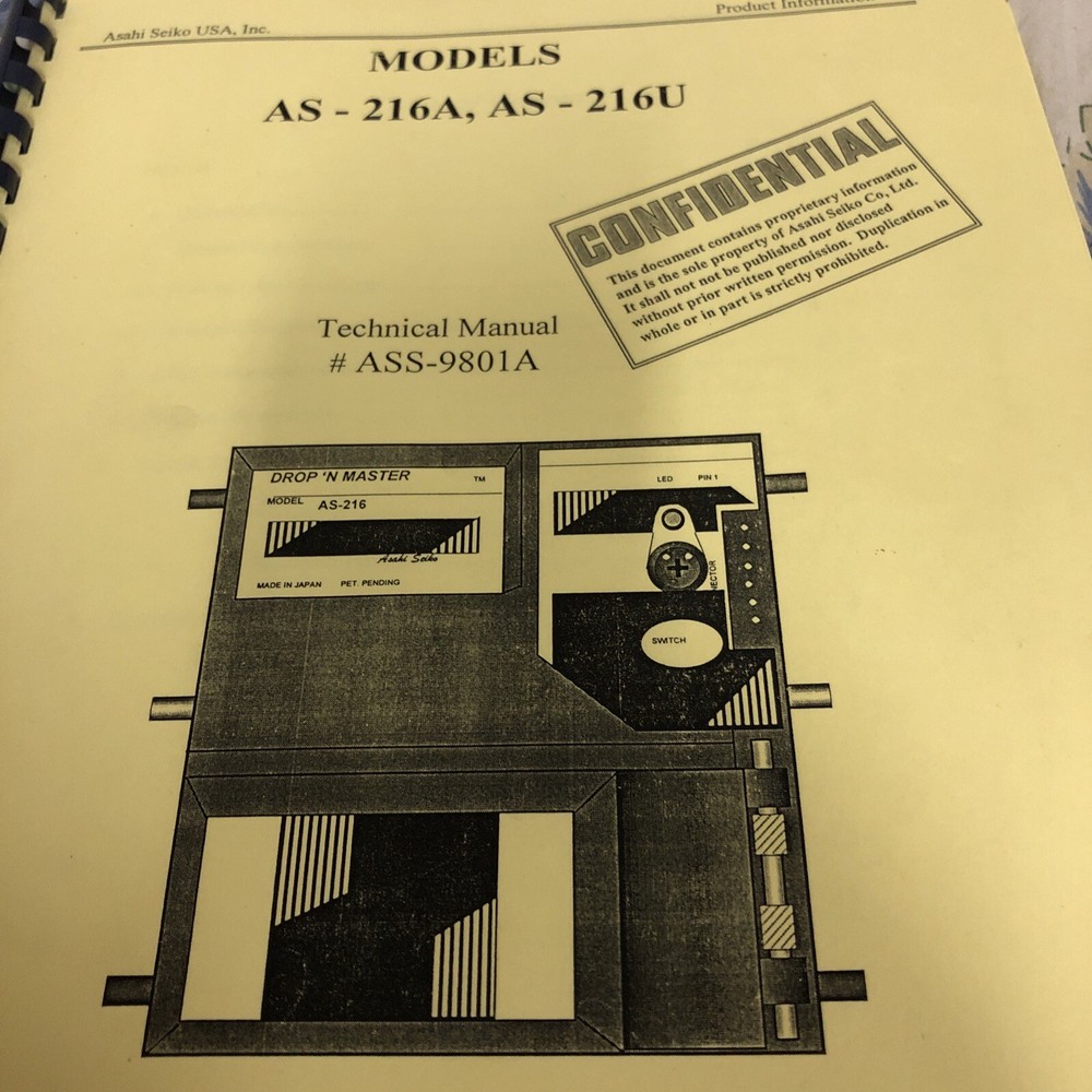 Asahi Seiko Technical Manual # ASS-9801A Drop’ n Master Coin Selector