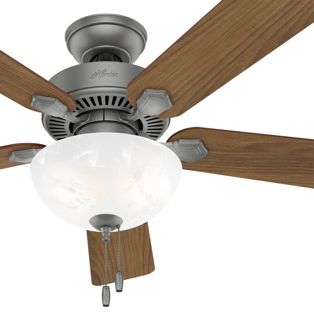Hunter Fan 52 in Traditional Matte Silver Ceiling Fan with Light and Pull Chain