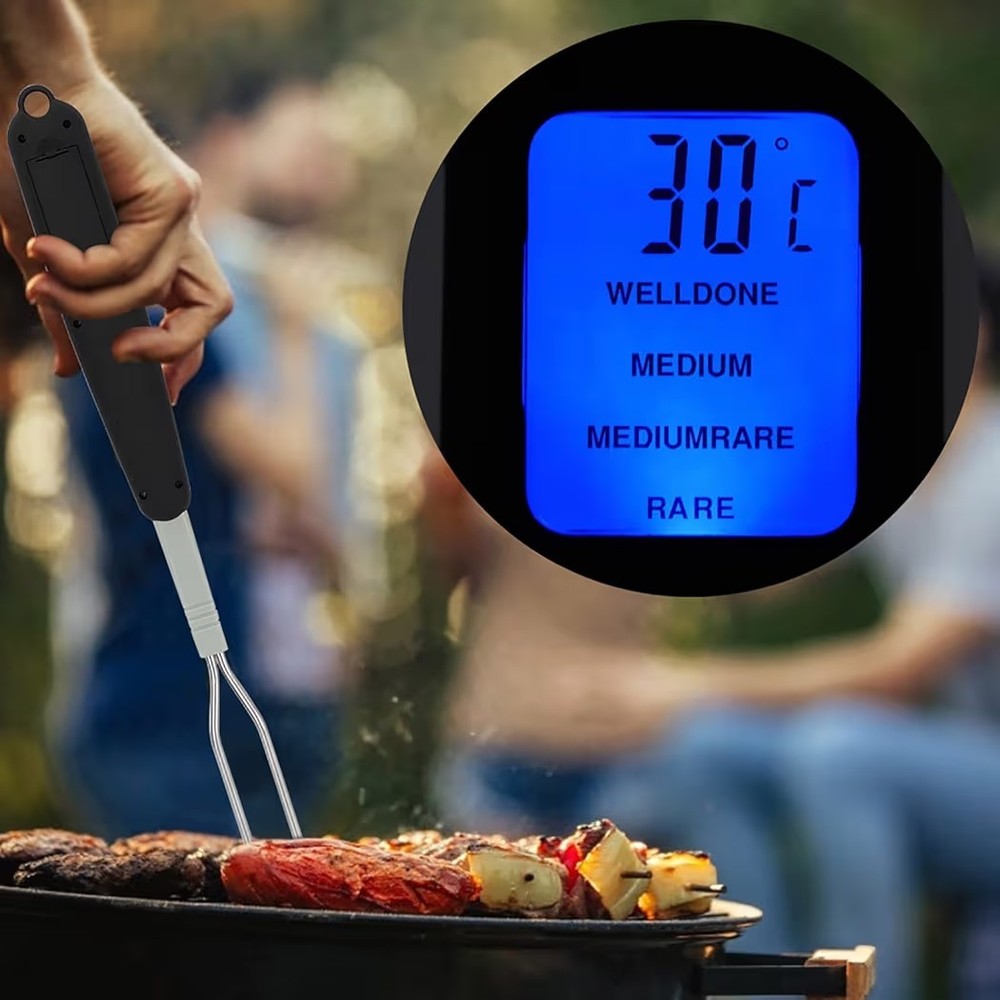 Digital Meat Thermometer Fork, Read Meat BBQ Fork Thermometer with Dual Probe...