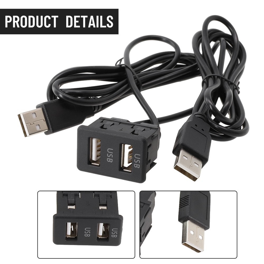 150CM Car-Dash Flush Mount AUX USB Port Panel Dual USB Extension Adapter Cable