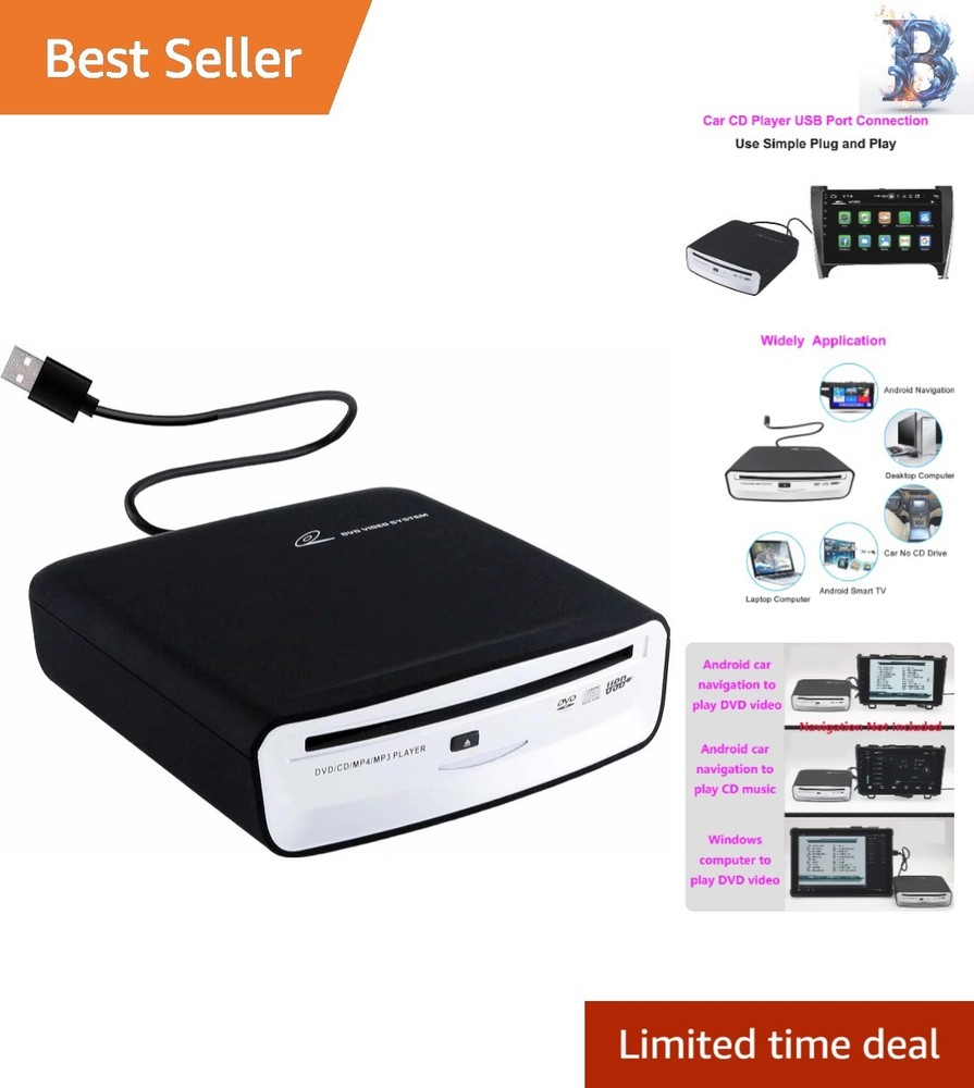 Portable CD Player for Cars - Supports CD-ROM & USB Connection, Reliable Use