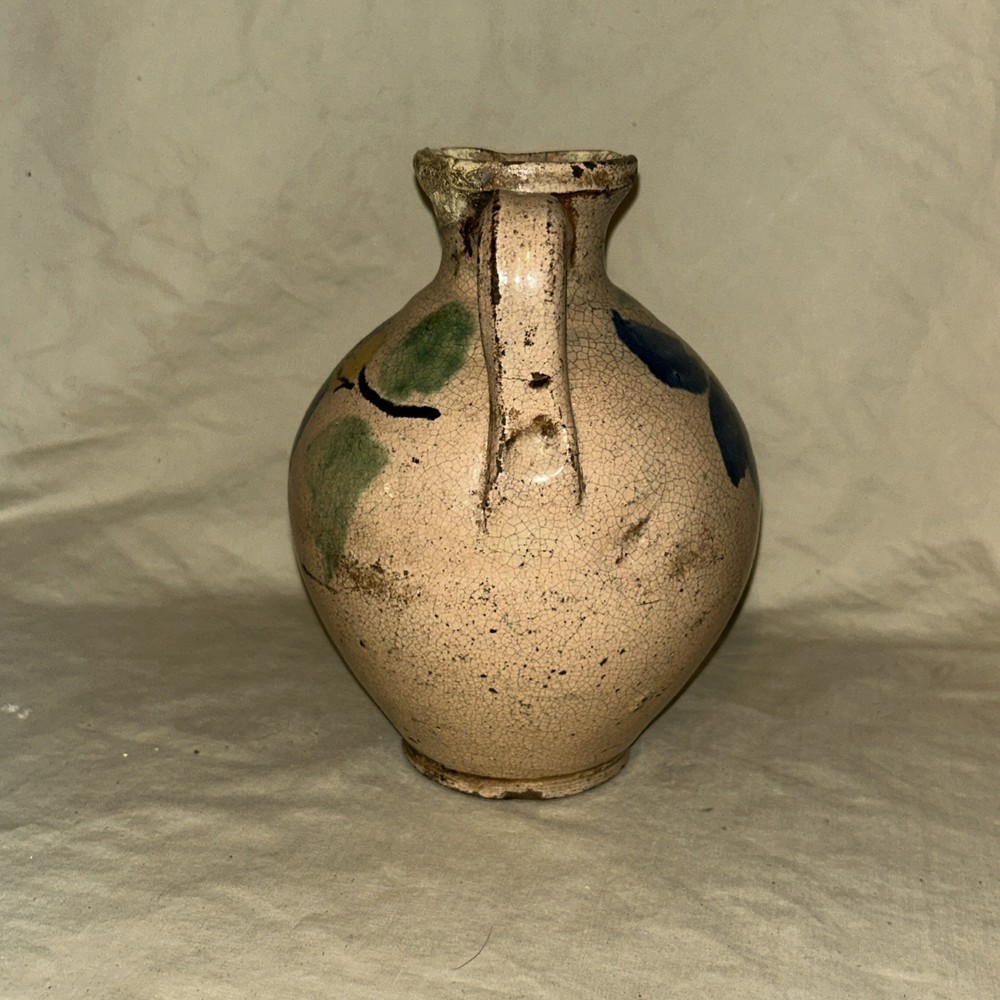 Vintage Art Pottery Pitcher 8” With Handle Not Signed