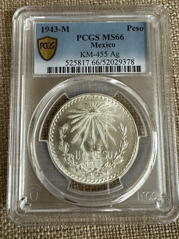 1943-M UN PESO PCGS MS66 Mexico