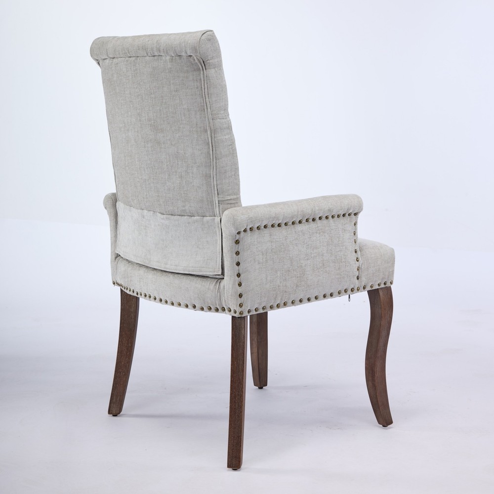 Upholstered Chenille Fabric Accent Dining Chair, Curved Solid Wood Legs, Elega