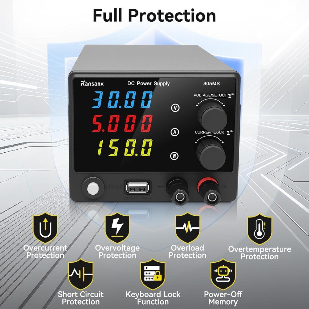 0-30V 5A DC Power Supply Lab Variable Adjustable regulated DC Bench Switching US