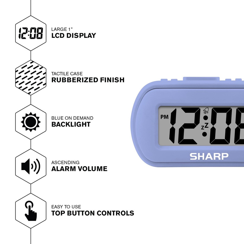 Sharp Digital Alarm Clock – Tactile Case with Soft Rubberized Small, Lavender